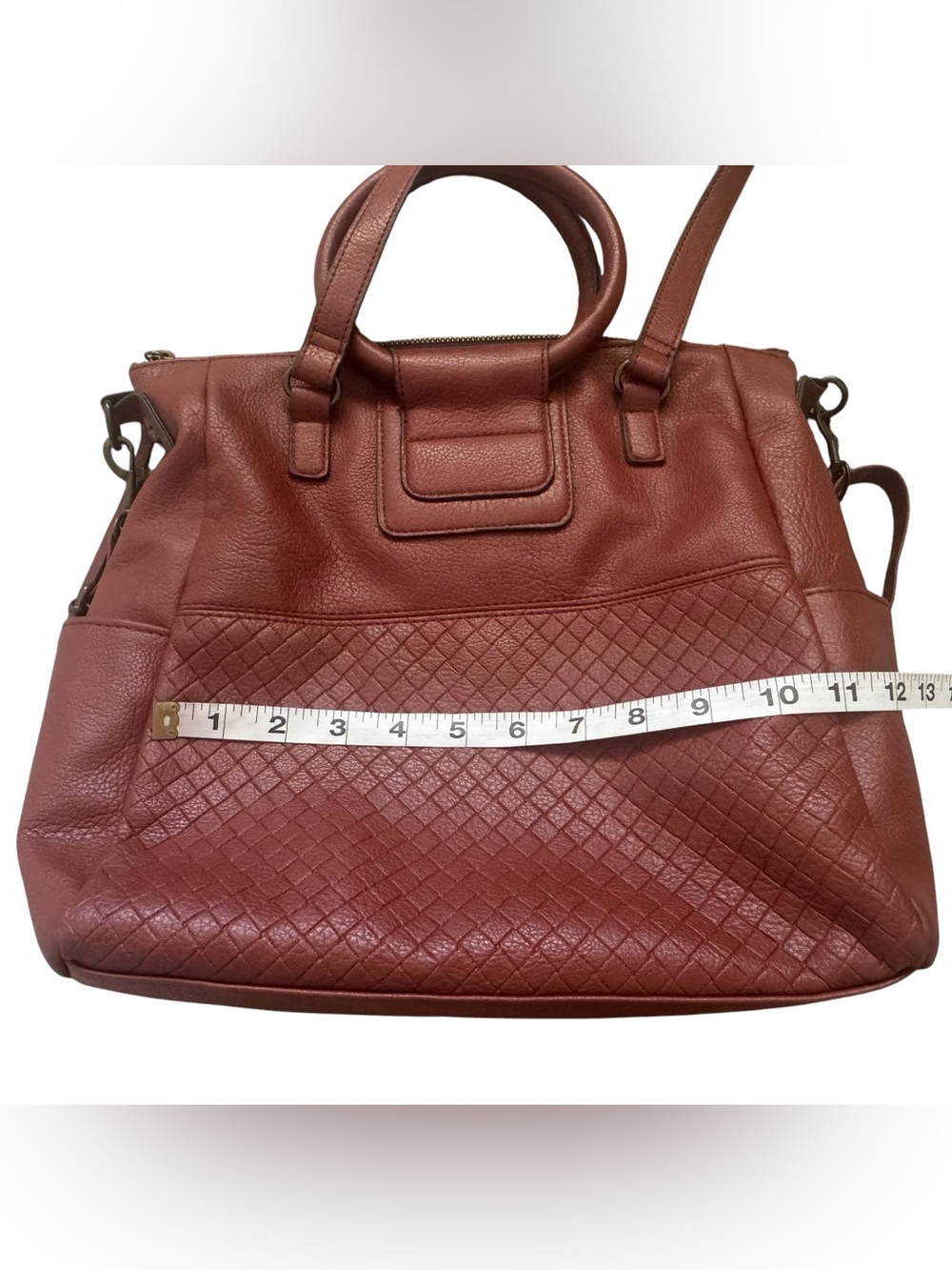 Time and True Giselle Cognac Brown Faux Leather Tote Shoulder Handbag Purse - Picture 9 of 11